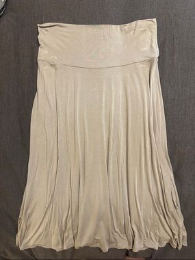 Taupe Skirt with Fold-Over Waistband